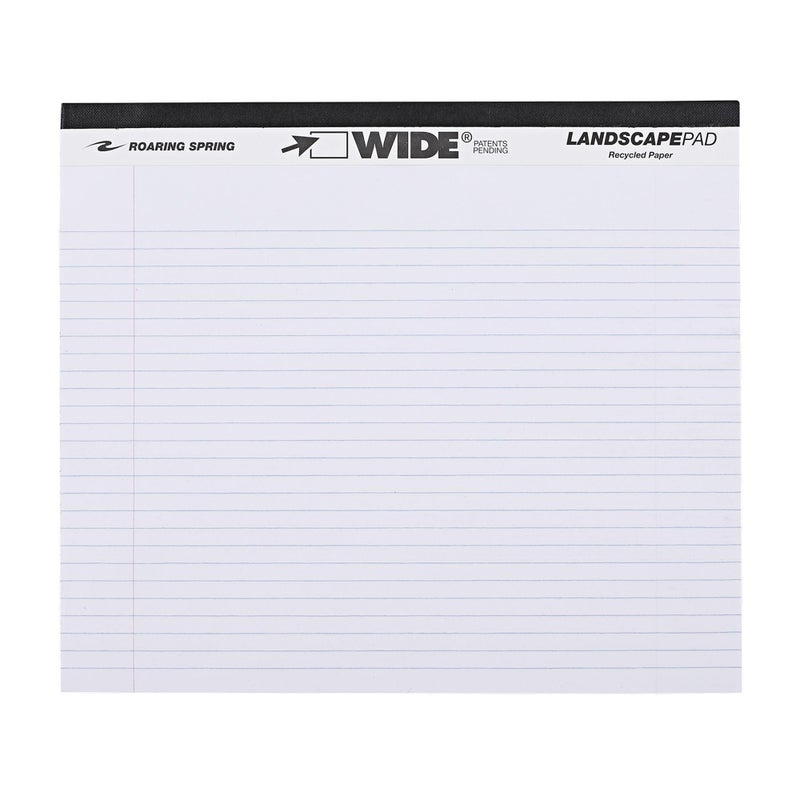 ROARING SPRING Wide Landscape Legal Pad, White, 11" x 9.5", College-Ruled with Margin, 20 lb Recycled Paper, 40 Perforated Sheets, Made in USA - Image 1